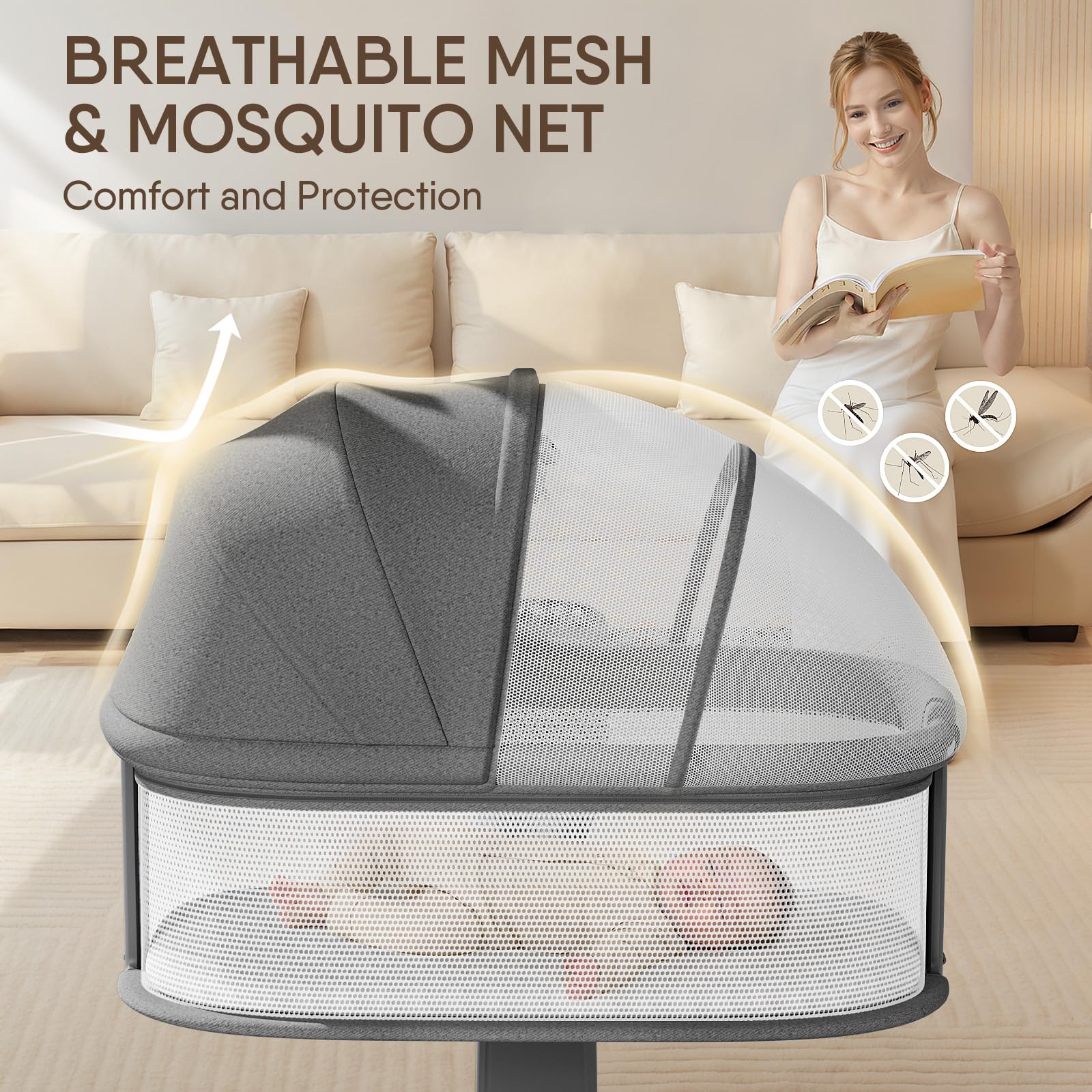 TinyGlow breathable-mesh-sides ensure airflow and visibility for attentive parenting.