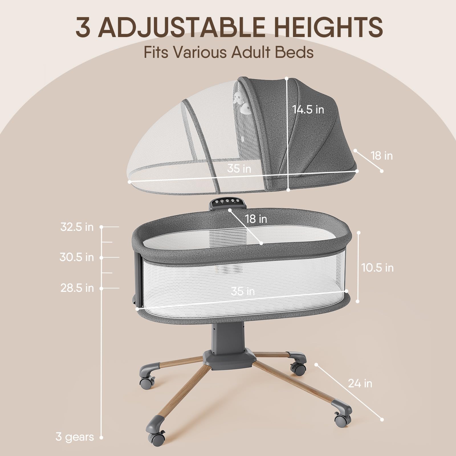TinyGlow detachable bassinet-to-nest design supports safe room-to-room transport.