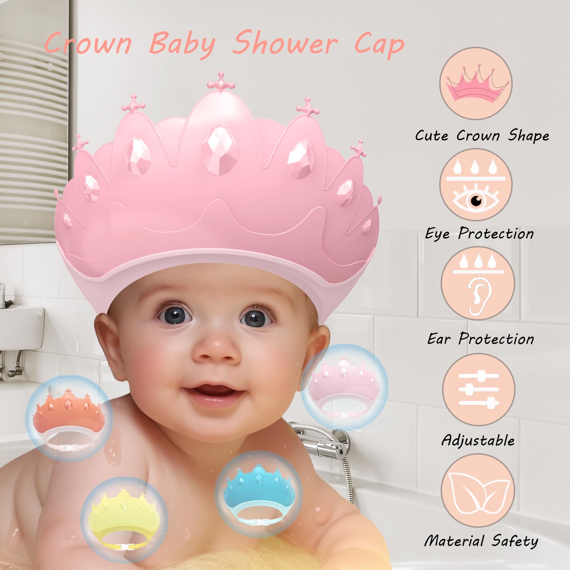 TinyGuardian pink adjustable-band shower cap ensures snug fit during bath time