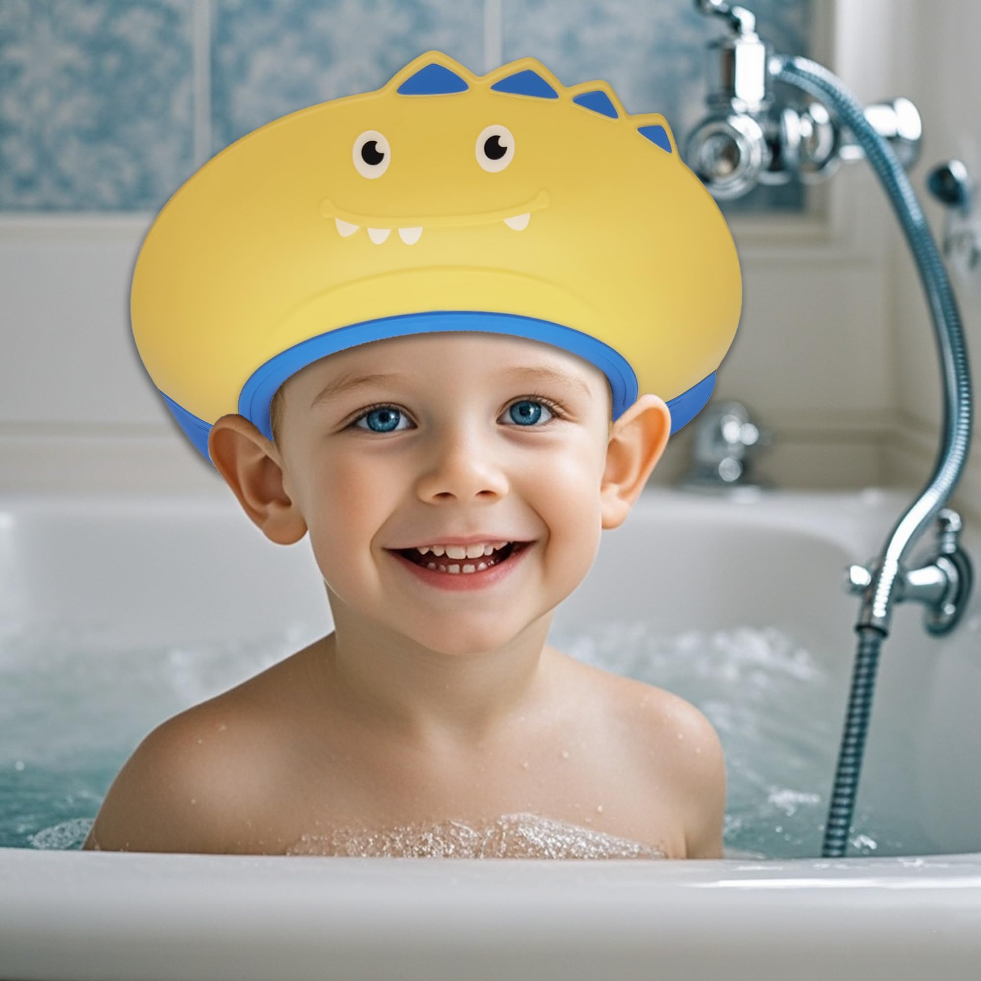 TinyGuardian dinosaur shield blocks water during bath outdoors