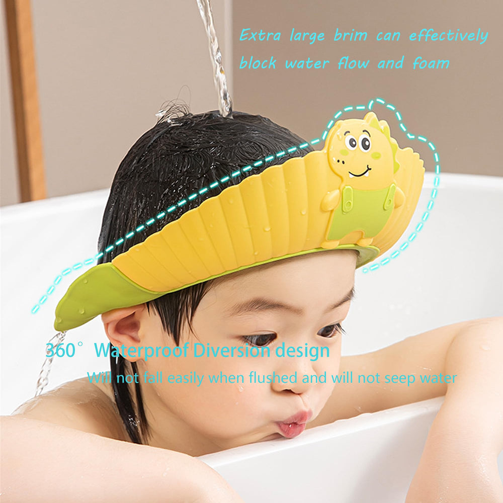 TinyGuardian baby shower capshield blue dinosaur design closeup attracts child during bath.