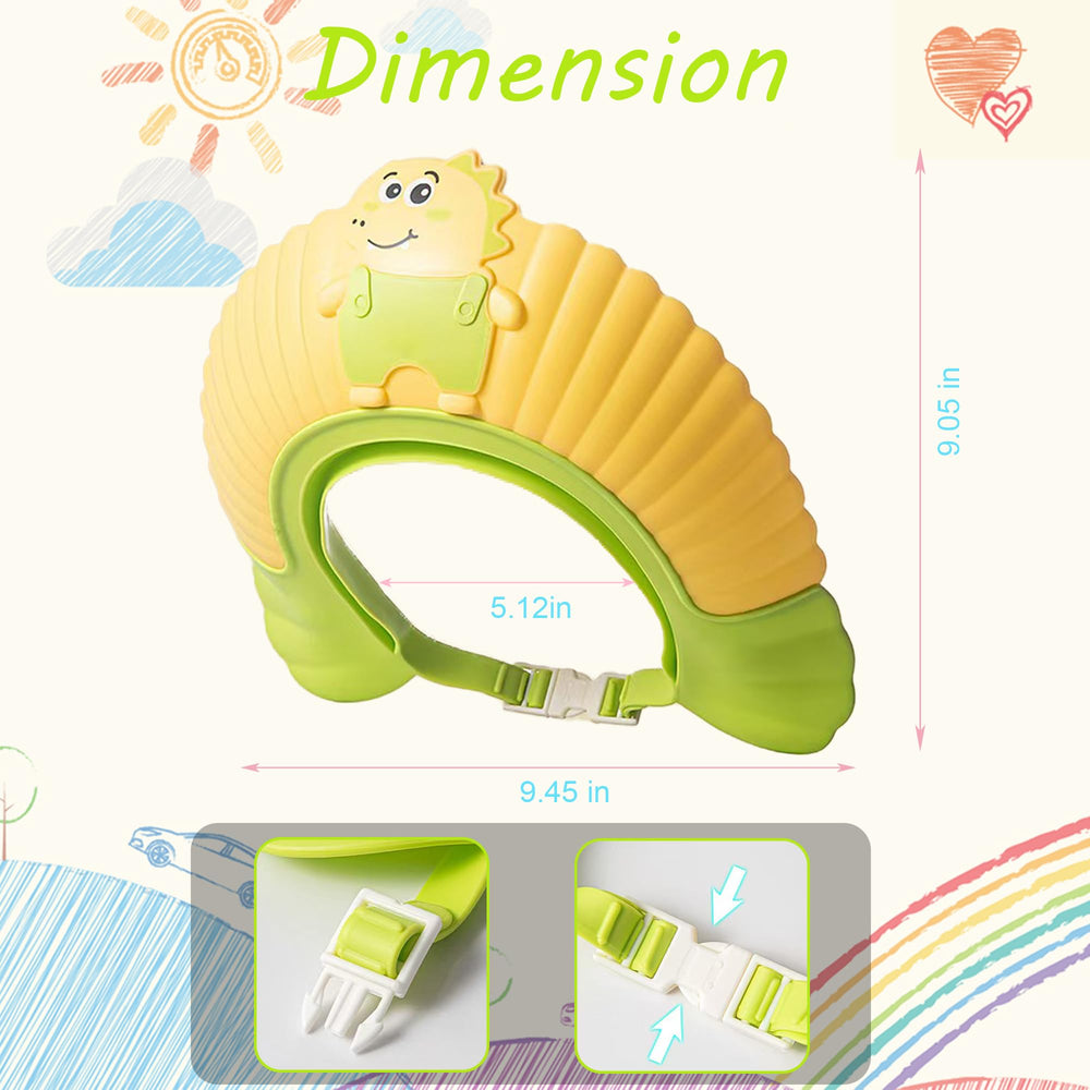 TinyGuardian blue dinosaur shield cap on child provides sun shading during outdoor baths.