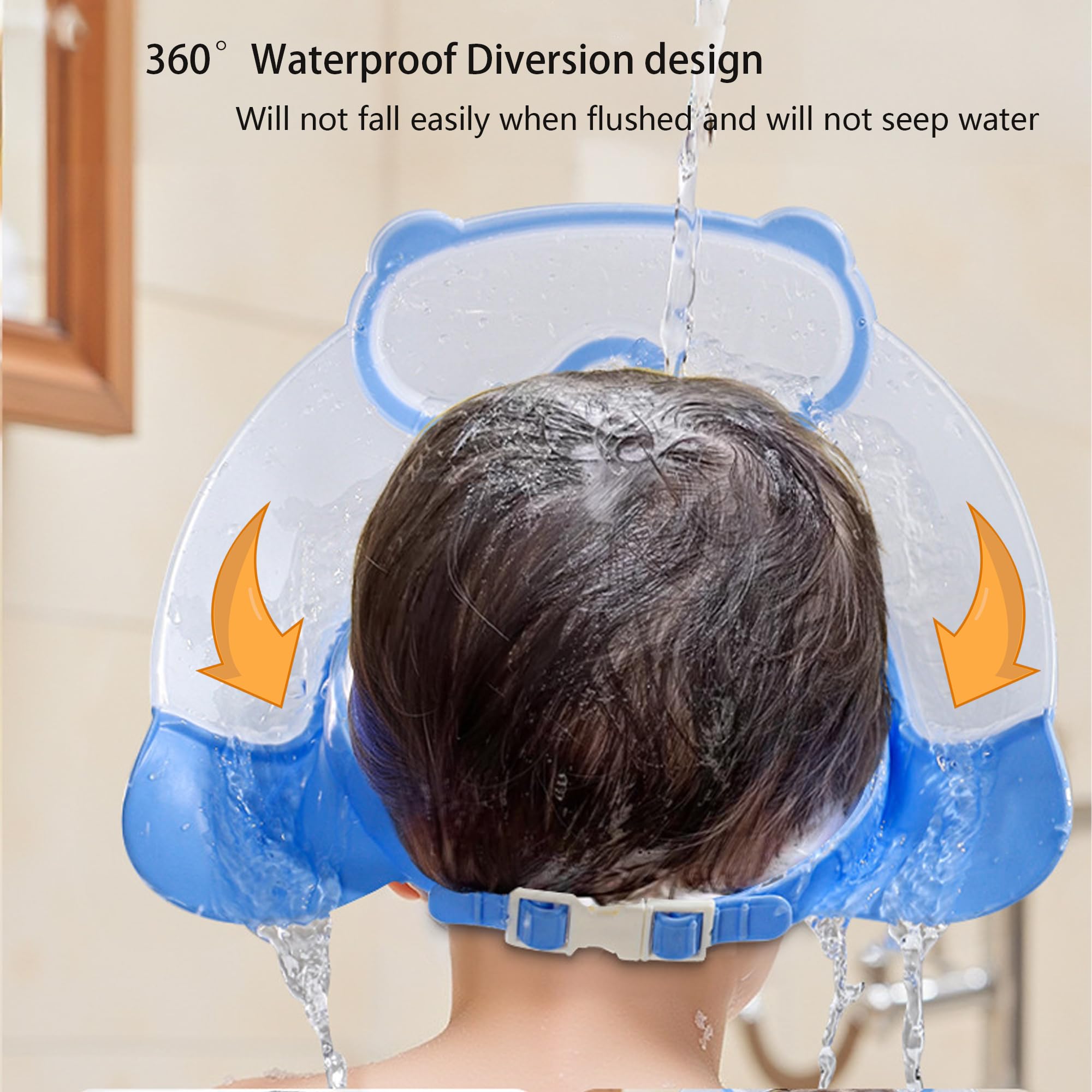 TinyGuardian ear-protection feature shields ears from water during baths.