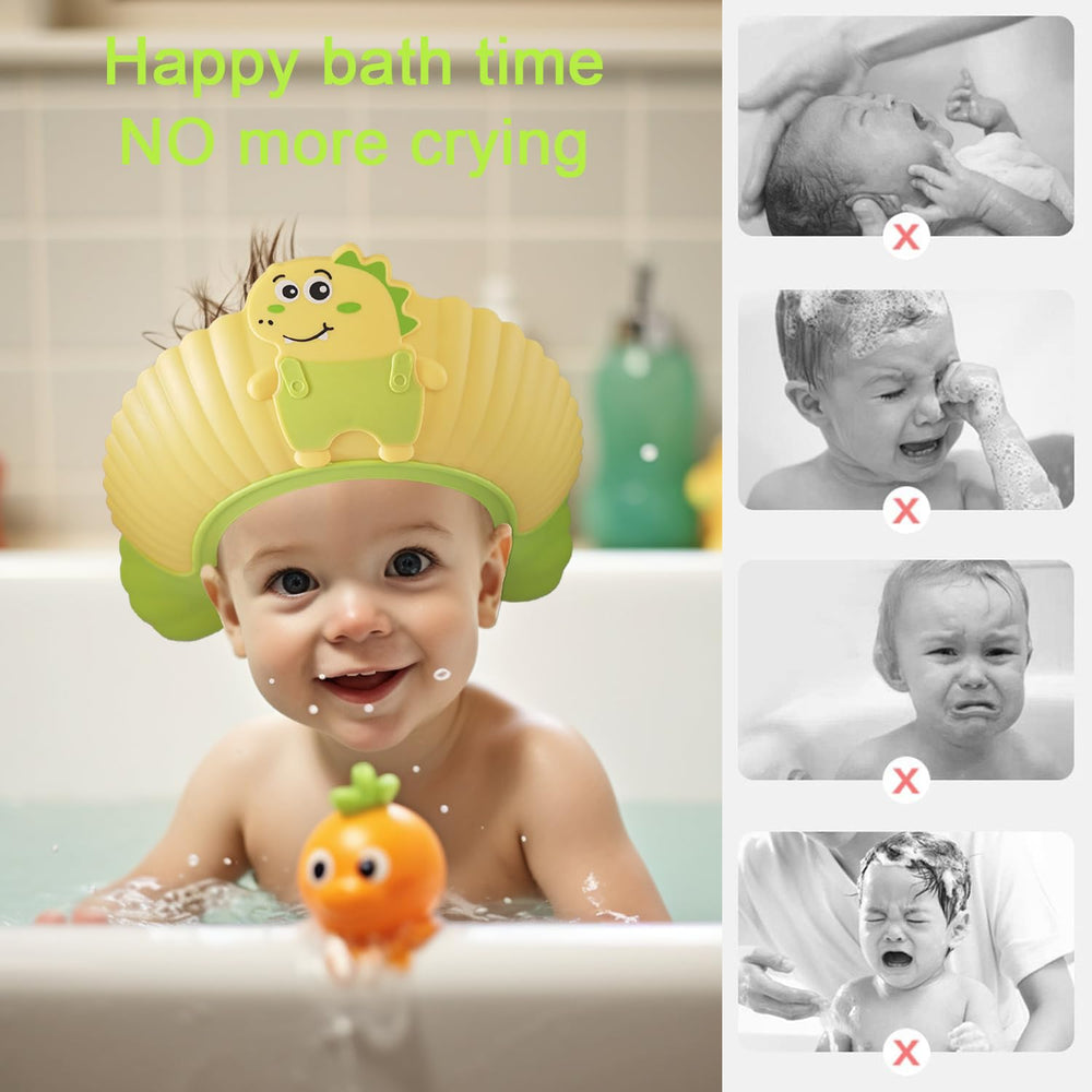 TinyGuardian kids bath visor shields ears from water and shampoo foam during washing.
