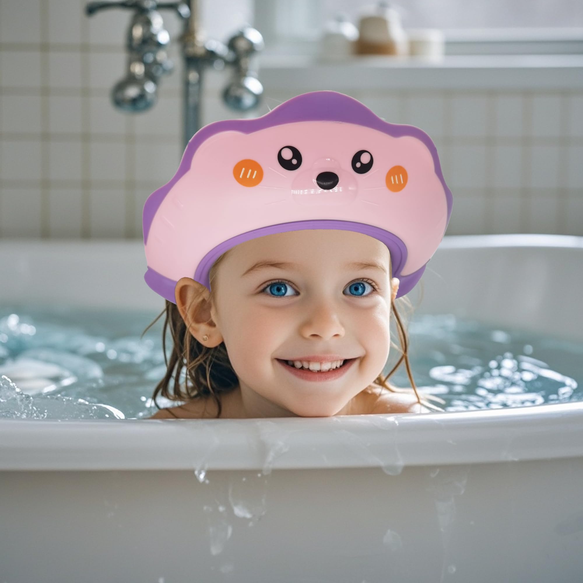 TinyGuardian sea lion shower visor in use during bath time with kid