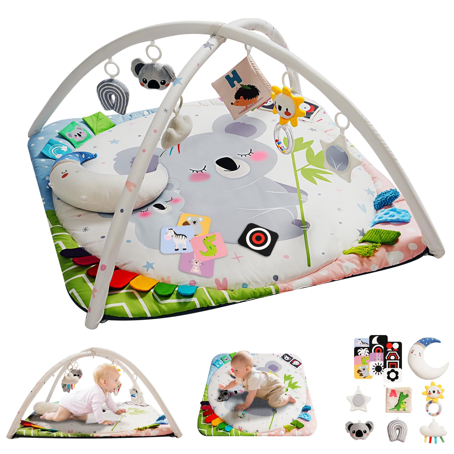 TINYHARBO Baby Play Gym center area encourages reaching and rolling play.