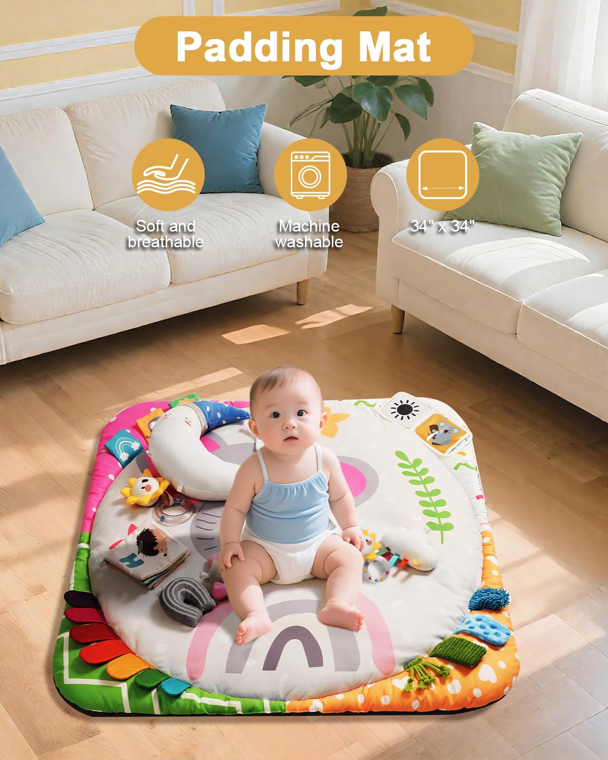 TinyHarbo central 30-inch play area encourages reaching and rolling.