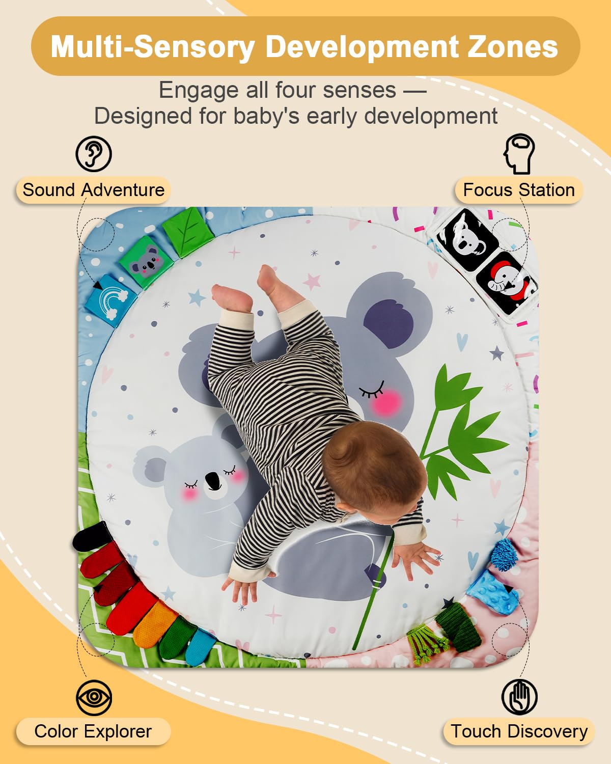 TINYHARBO Baby Play Gym corner zones support focused exploration.
