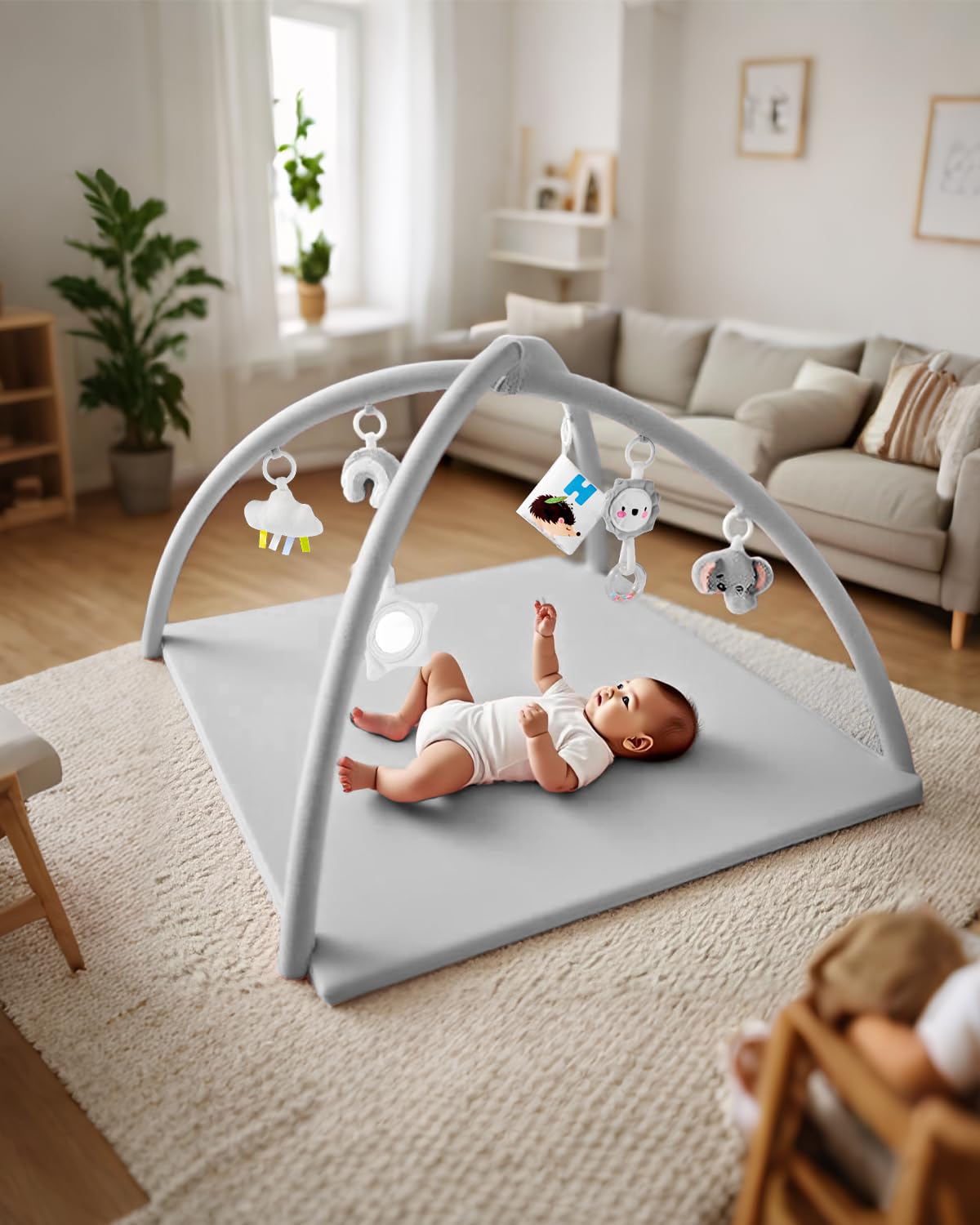 TINYHARBO Baby Play Gym setup supports newborn to toddler floor activities.