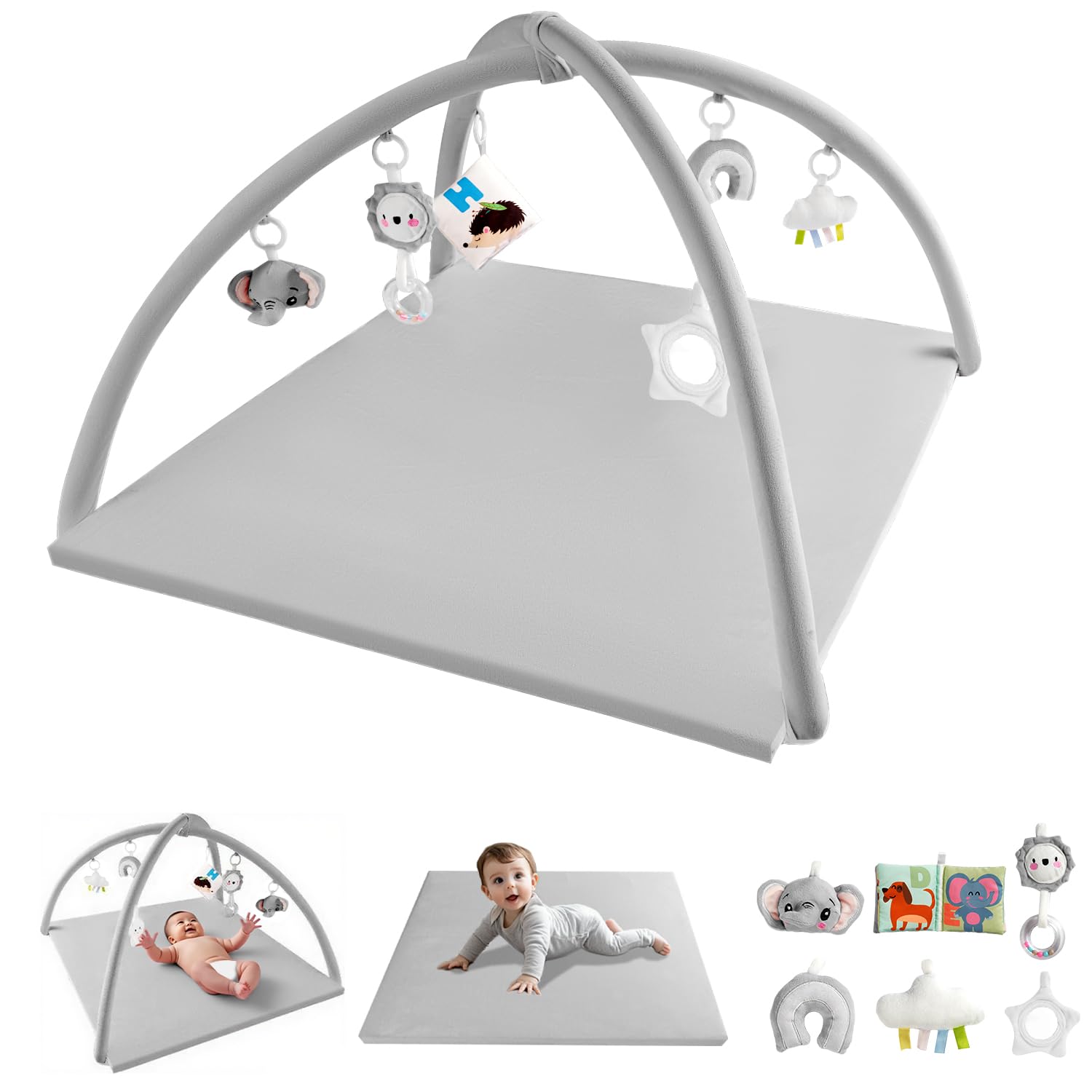 TINYHARBO Baby Play Gym foam mat cushions tummy time on hard floors.