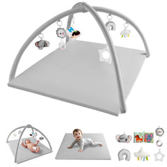 TINYHARBO Baby Play Gym foam mat cushions tummy time on hard floors.