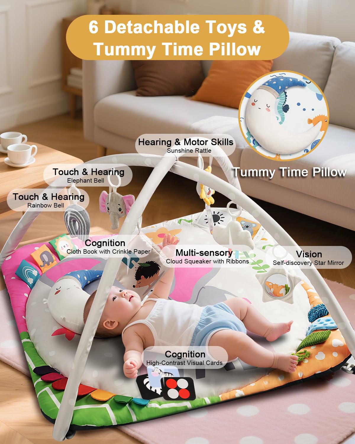 TinyHarbo tummy time pillow enhances baby strength during play sessions.
