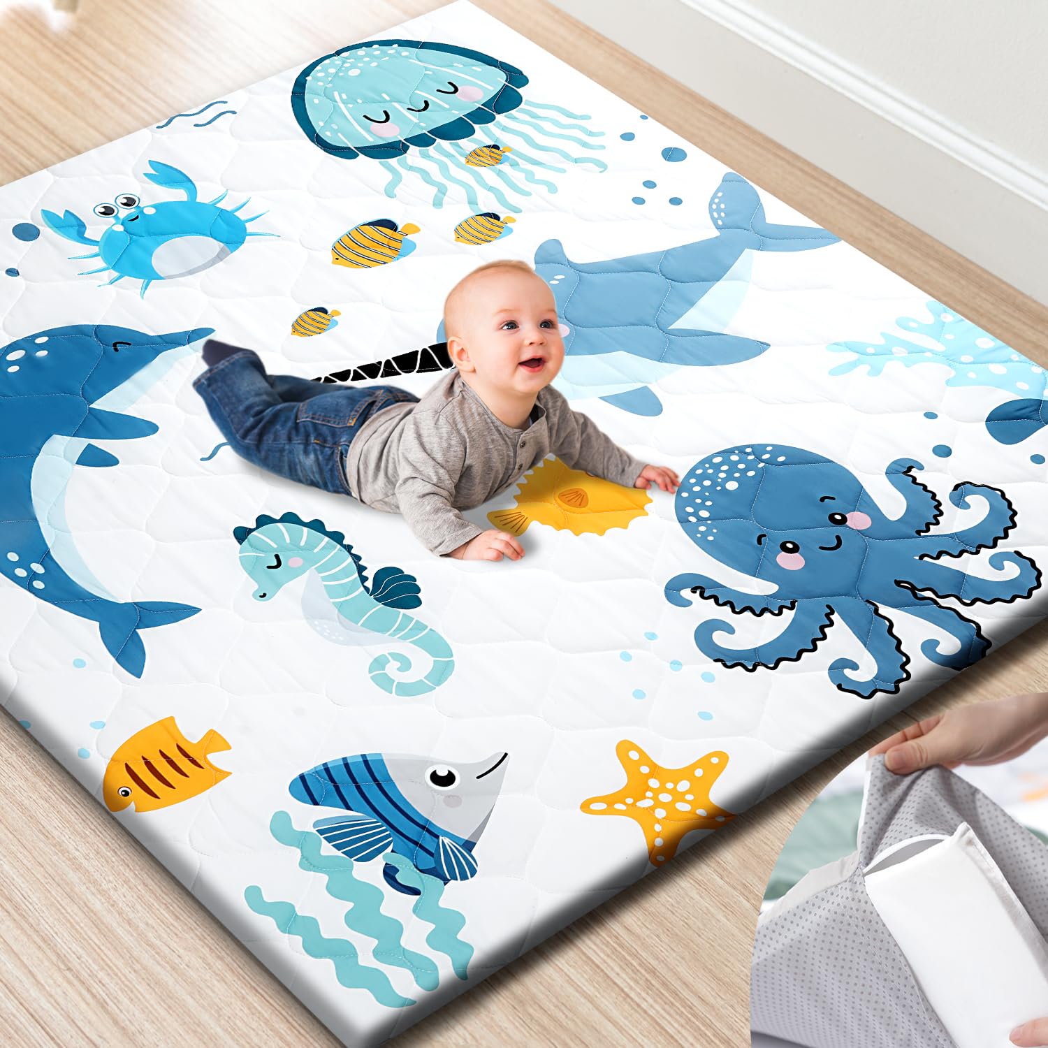 tinyharbo premium foam baby play mat 50x50 setup offers spacious crawling space