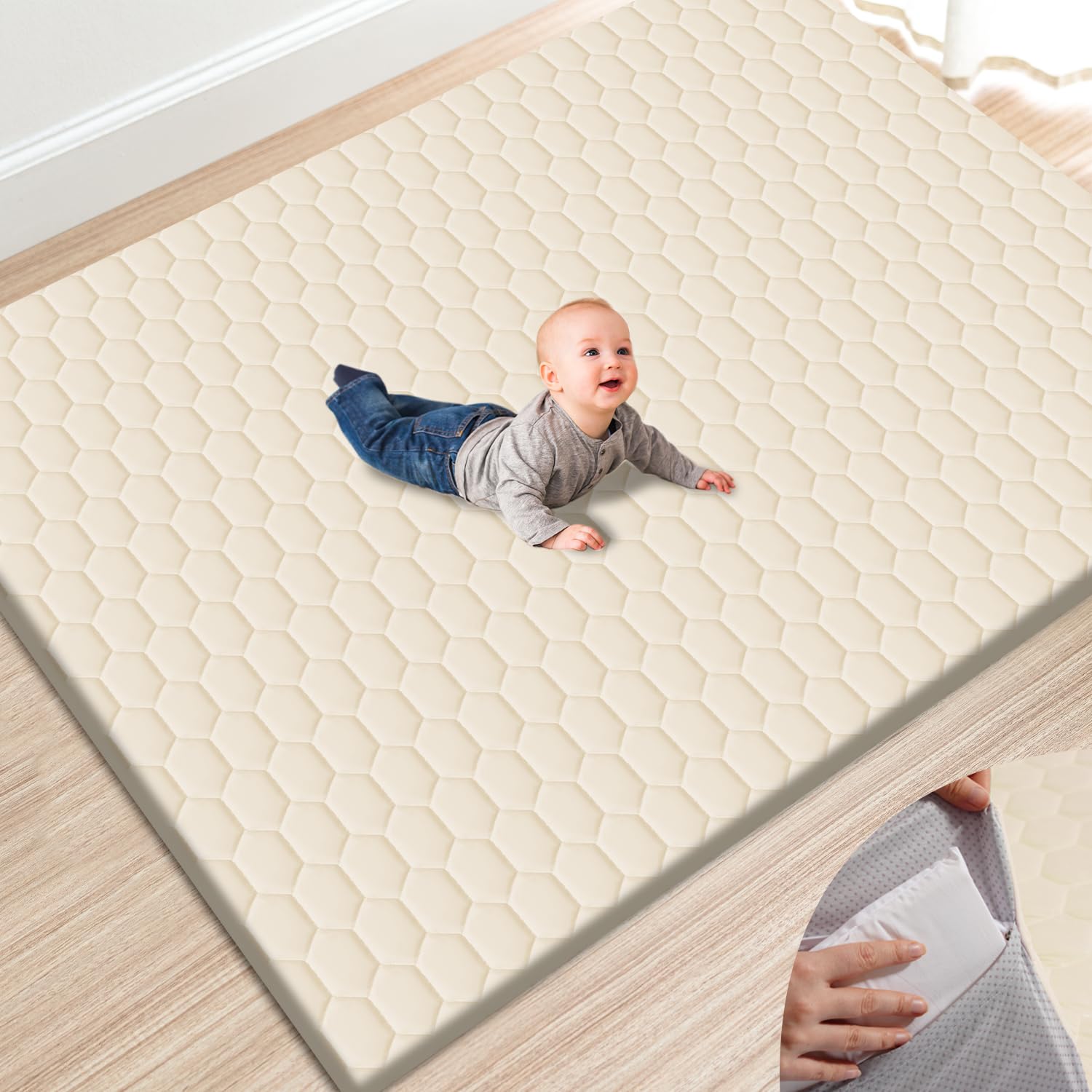 TINYHARBO Premium Foam Baby Play Mat with removable cover offers easy cleanup.