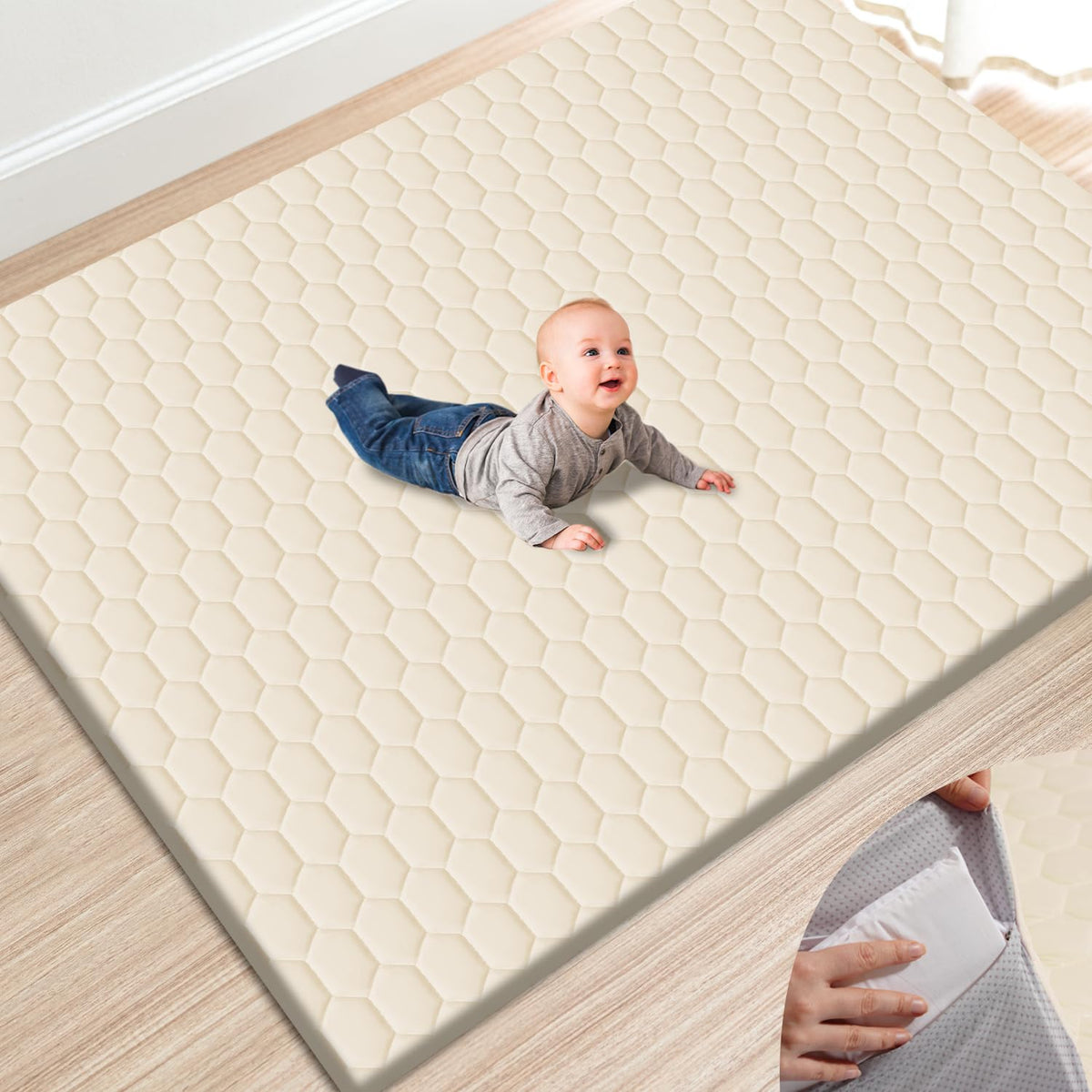 TINYHARBO Premium Foam Baby Play Mat with removable cover offers easy cleanup.