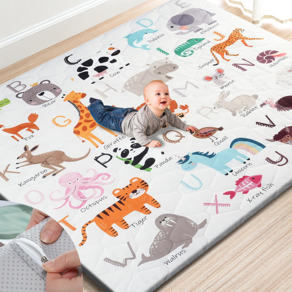 TINYHARBO Premium Foam Baby Play Mat cover removable; easy-clean for quick cleanup after play.