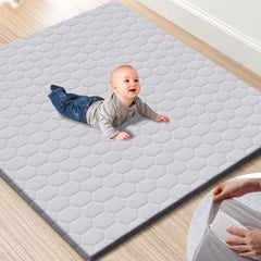 TINYHARBO Premium Foam Baby Play Mat full view in grey, showing roomy crawling space.