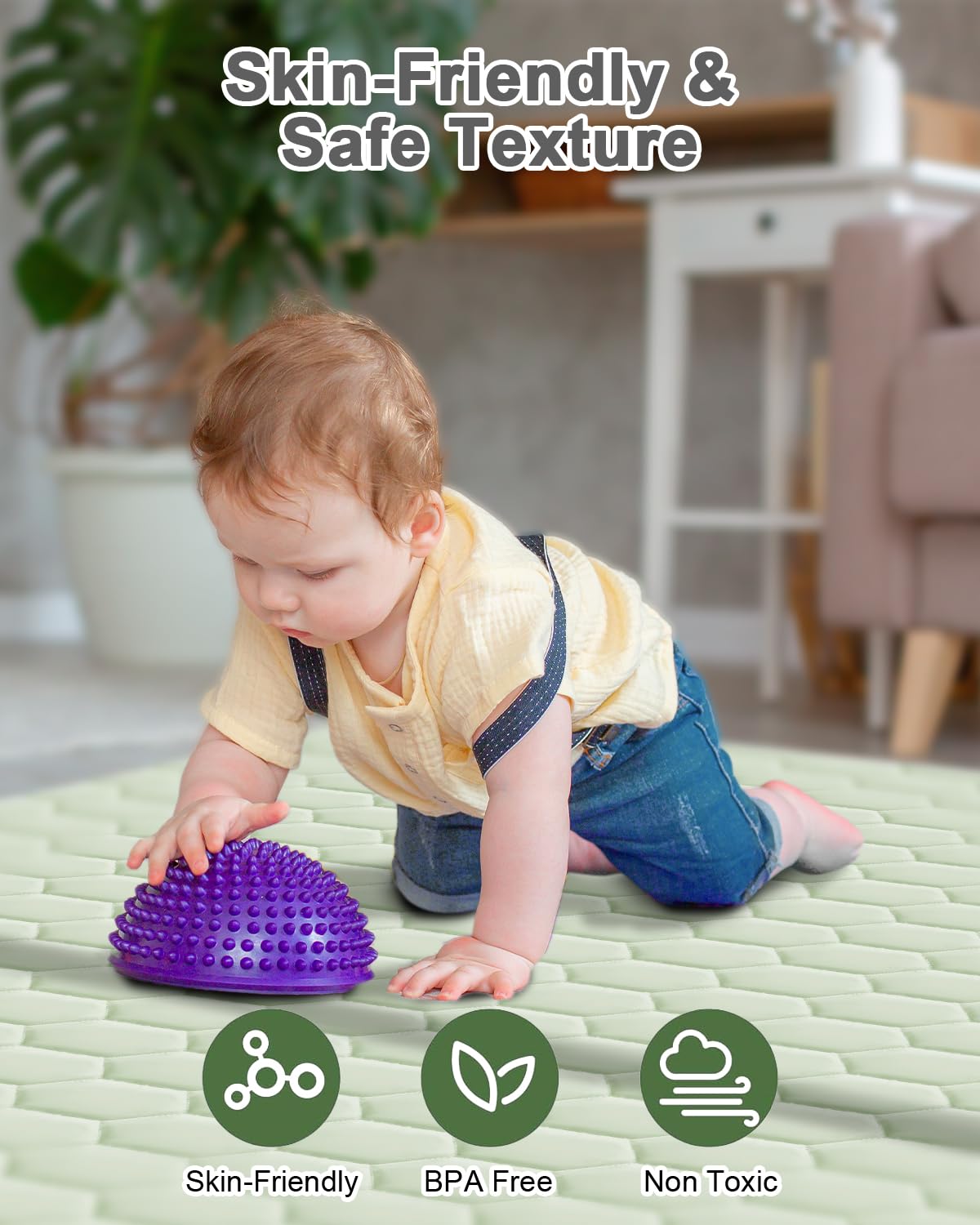 TINYHARBO Premium Foam Baby Play Mat in use, baby enjoying spacious crawl space.