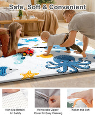 tinyharbo premium foam baby play mat machine-washable cover for quick mess cleanup