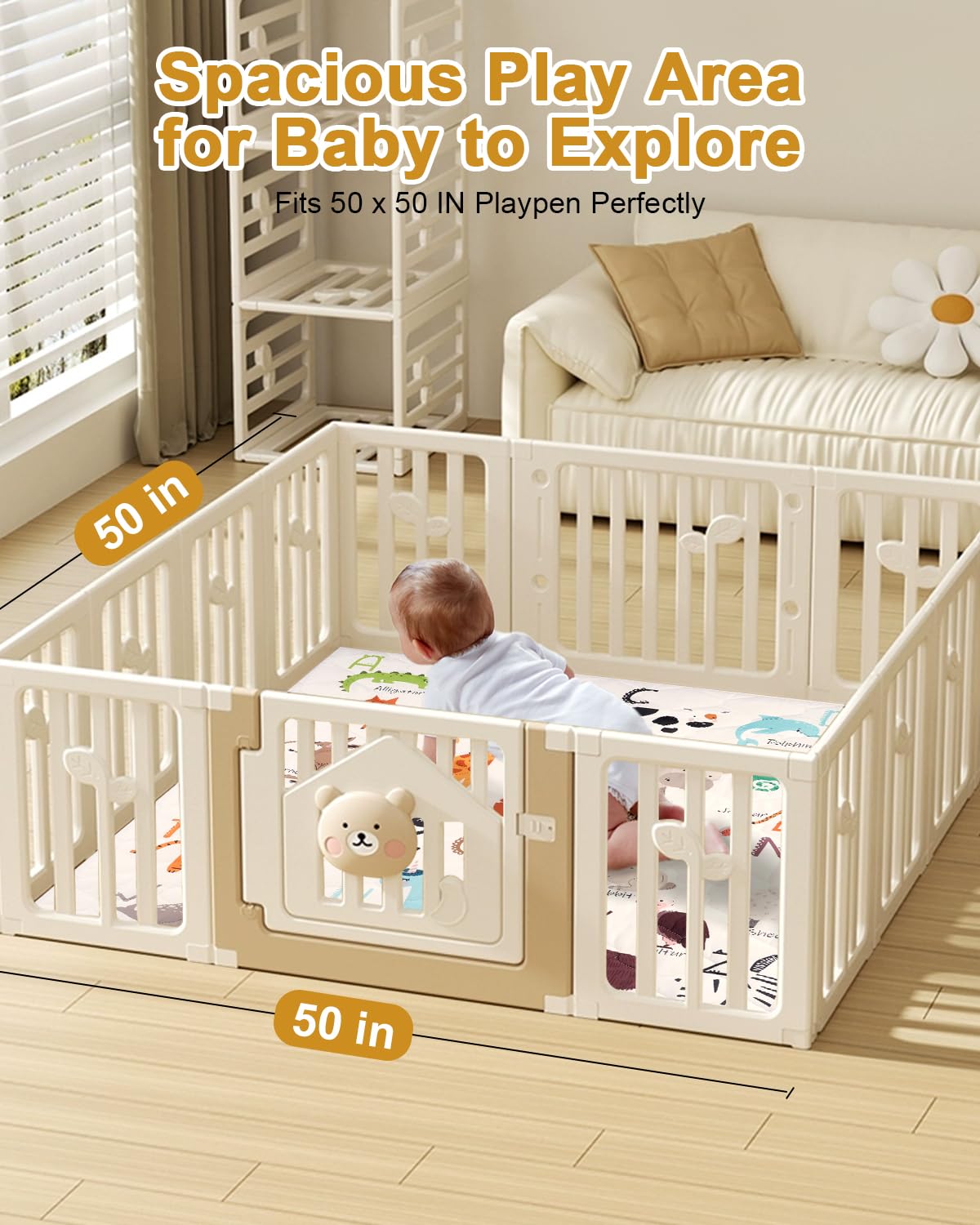 TinyHarbo Premium Foam Baby Play Mat – machine-washable cover for easy cleanup after messy play.