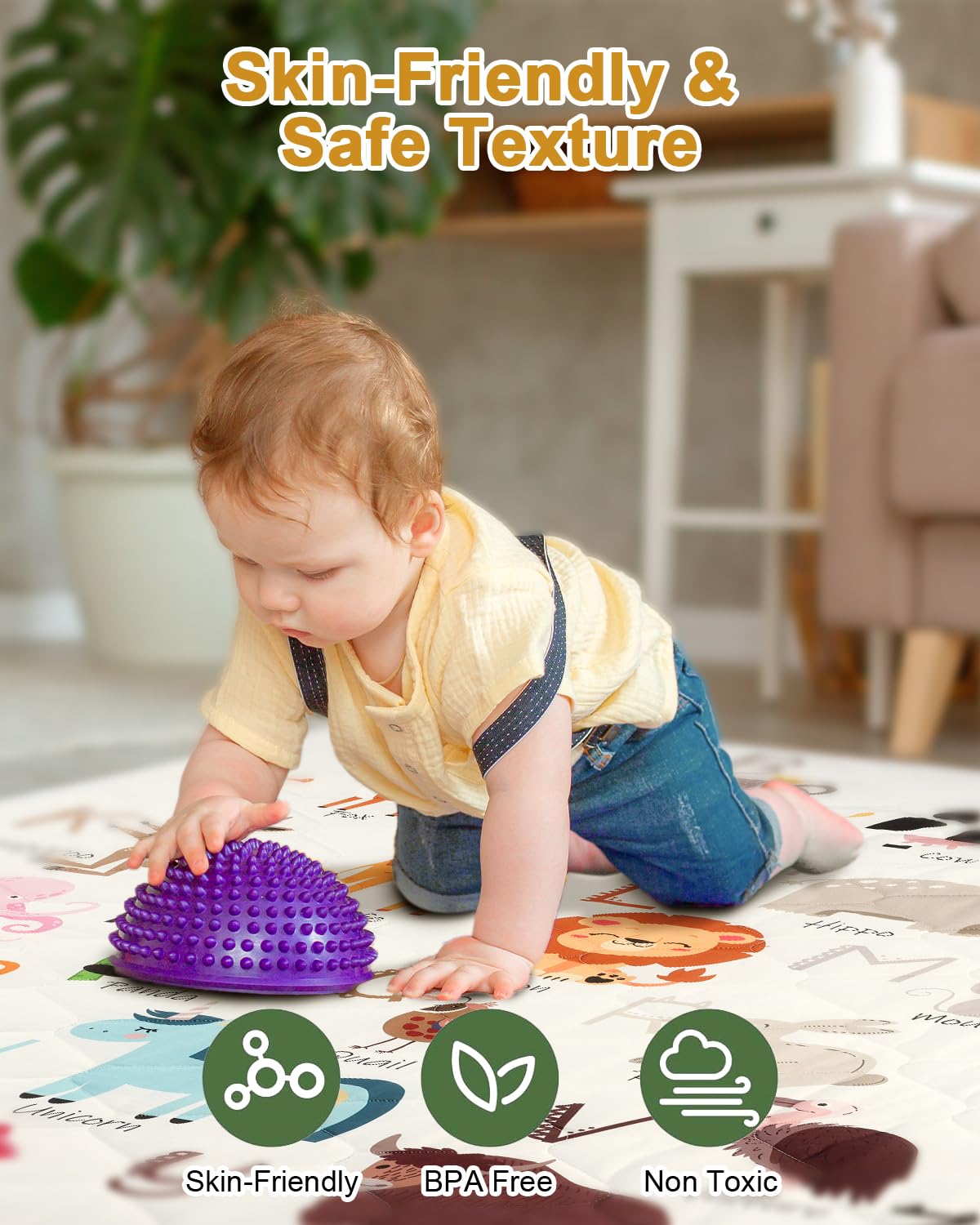 TINYHARBO Premium Foam Baby Play Mat non-toxic materials; safe play surface for peace of mind.