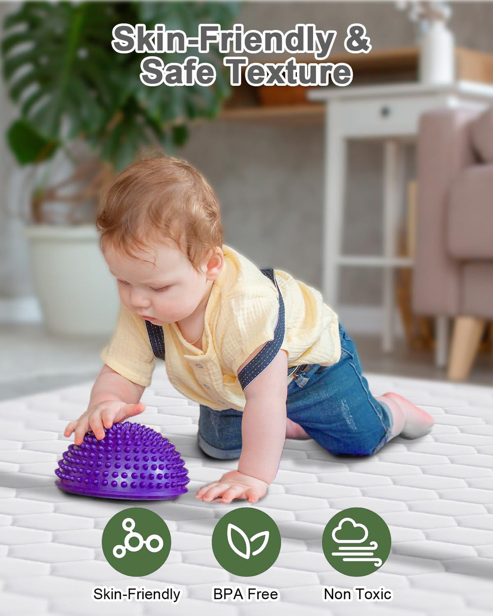 TINYHARBO spacious 50x50 inch area supports rolling and exploration.