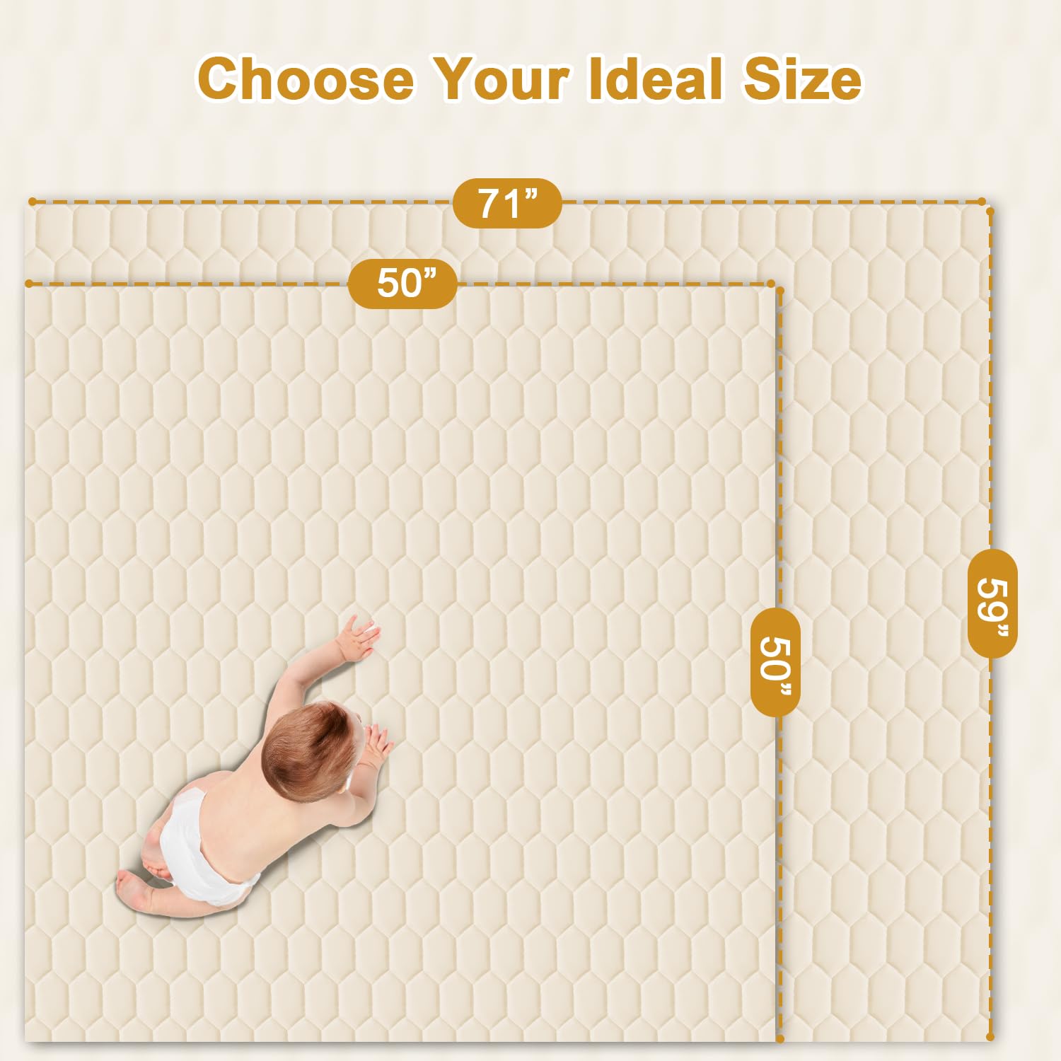 TINYHARBO Large 71x59 play area supports tummy time and exploration.
