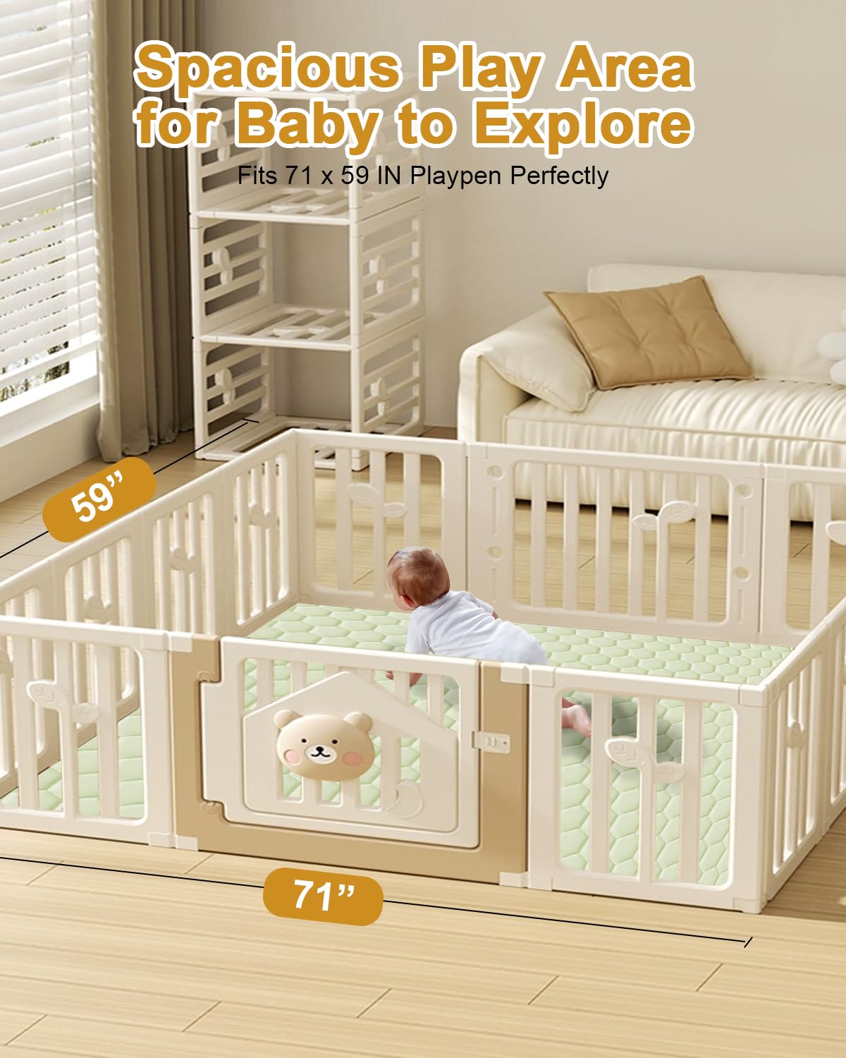 TINYHARBO spacious 71x59 play area, ideal for tummy time and exploration.