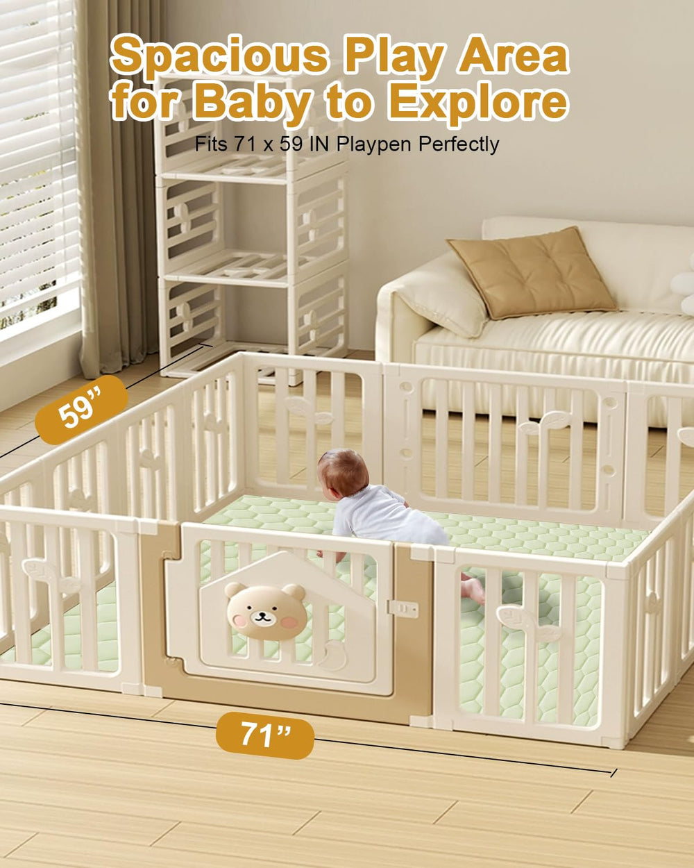 TINYHARBO spacious 71x59 play area, ideal for tummy time and exploration.