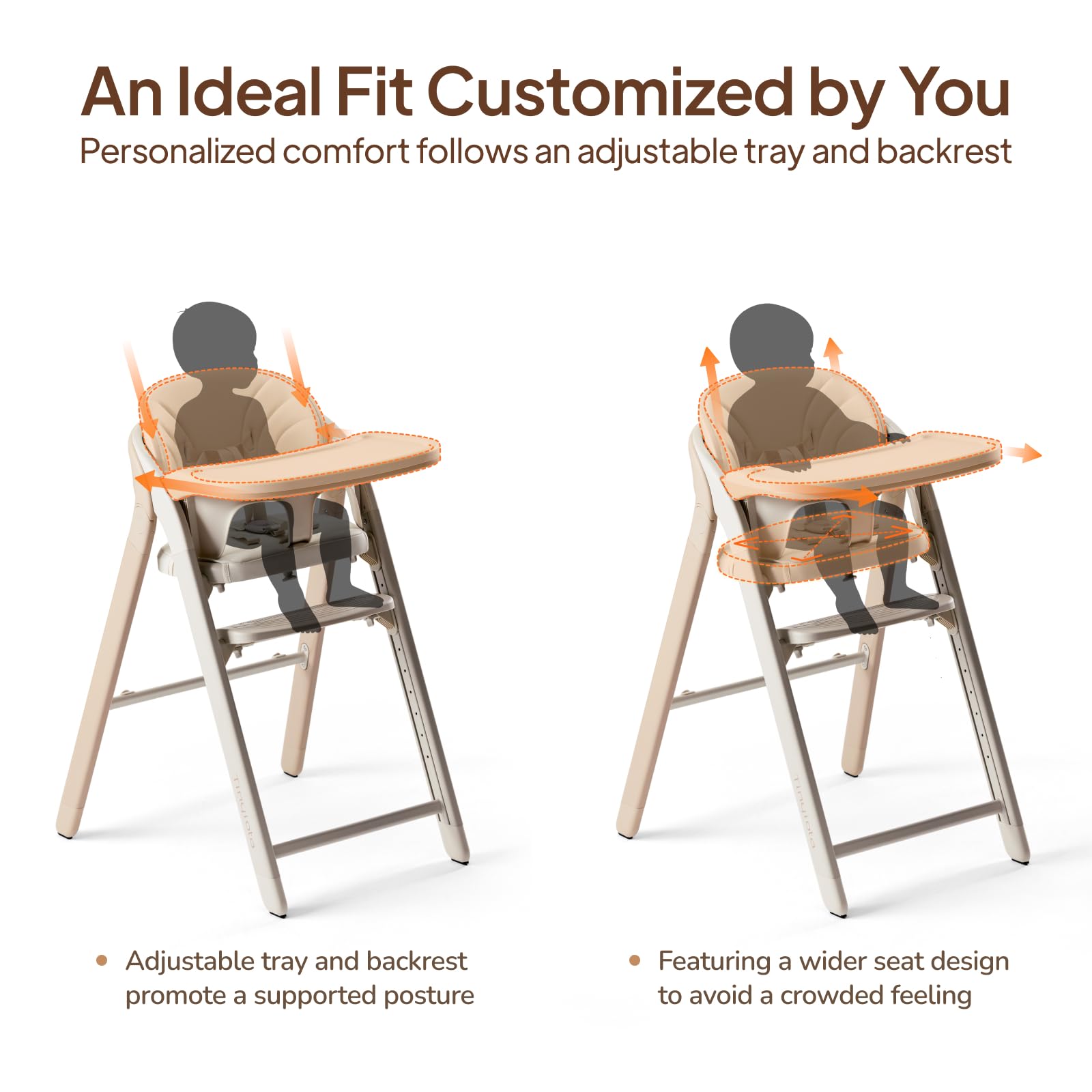 Tinyiota high chair removable-tray enables quick, one-hand tray access