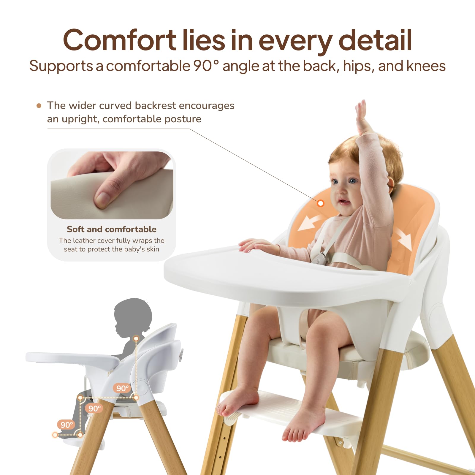 Tinyiota high chair wood color folded storage showcases compact, space-saving design.