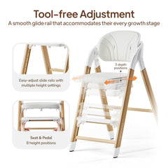 Tinyiota high chair wood color tray-removed enhances tray accessibility during meals.
