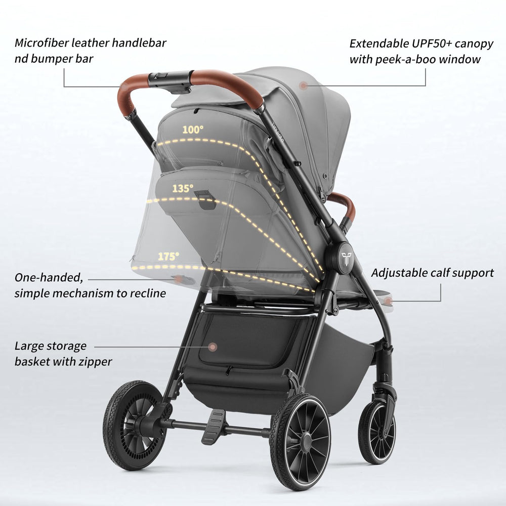 Tinyiota stroller all-terrain PU wheels absorb shocks for bumpy surfaces.