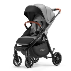 Tinyiota stroller gray side view shows durable aluminum frame for smooth rides.