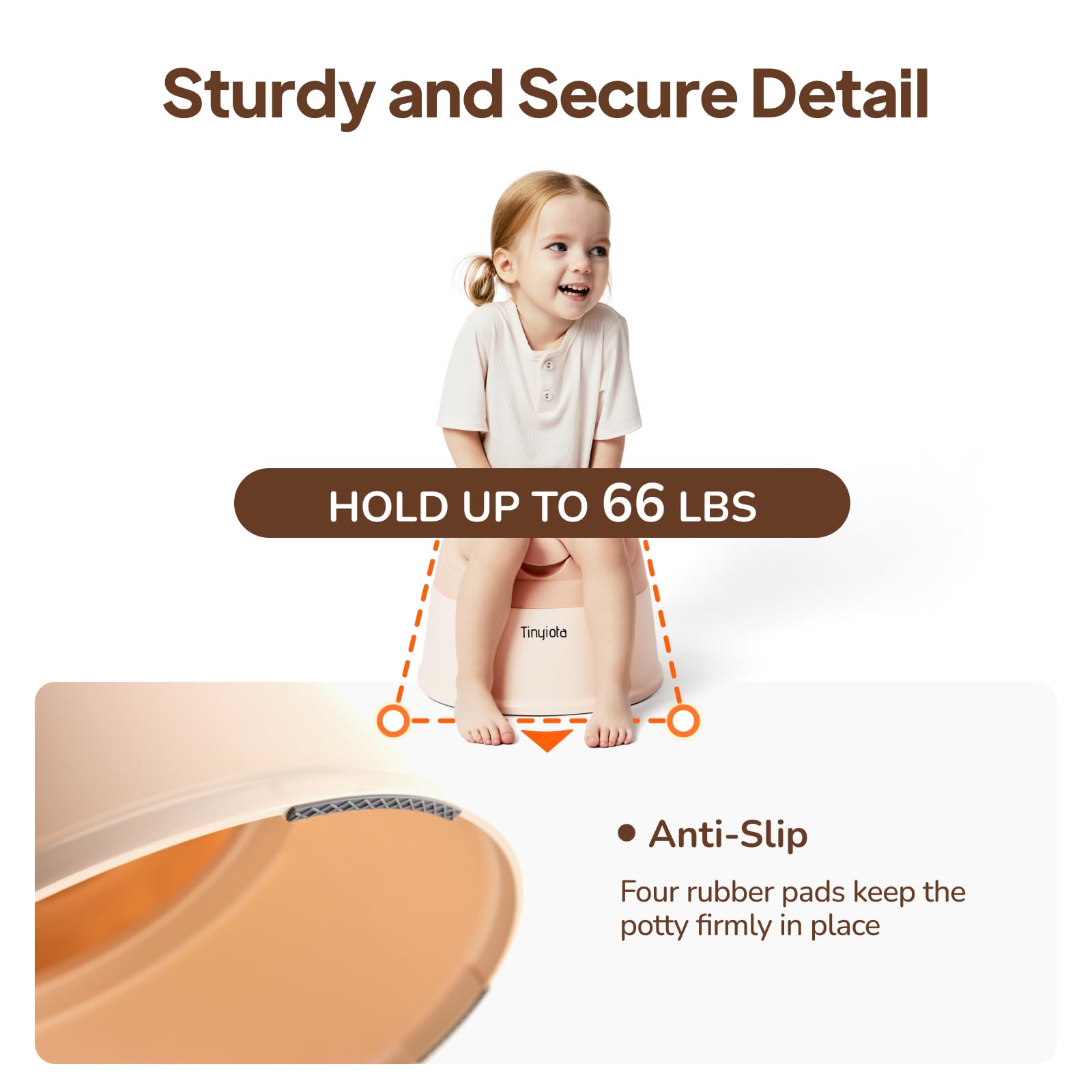 Tinyiota toddler potty deep bowl cleanup emphasizes quick rinse and wipe.
