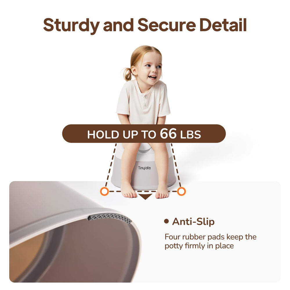 Tinyiota toddler potty gray non-slip base reduces movement during sessions.