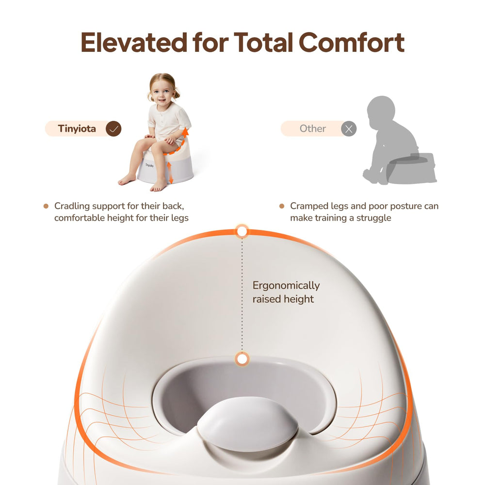 Tinyiota toddler potty gray removable bowl enables quick cleanup after use.