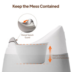 Tinyiota toddler potty gray splash guard minimizes spills during training.