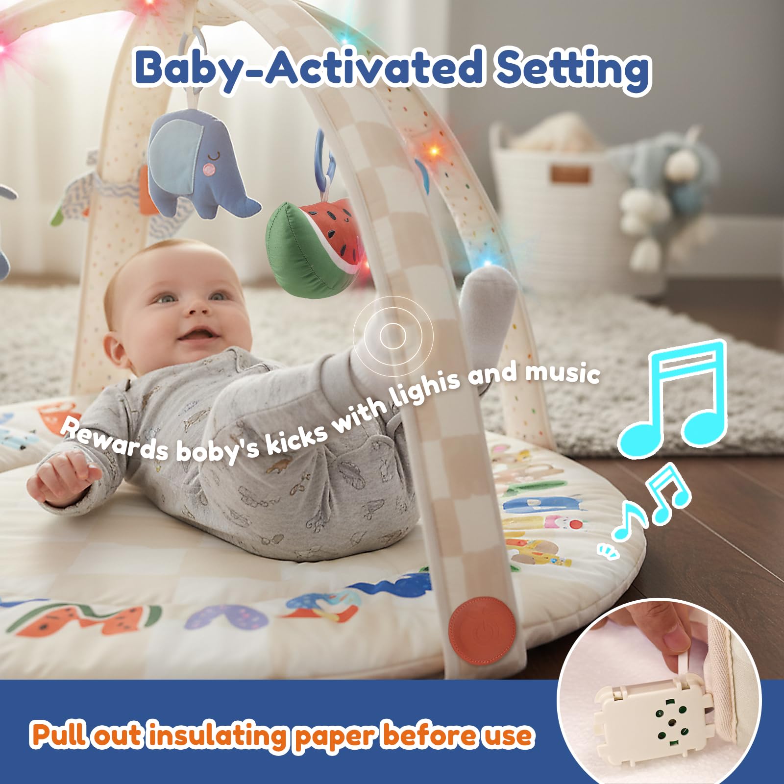 Tiny Marvels Baby Play Gym arch with toys promotes interactive play and grasping skills