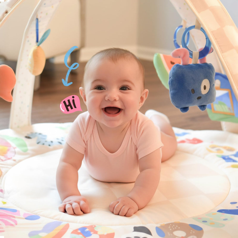 Tiny Marvels Baby Play Gym squeaky dog toy adds engaging audio cues