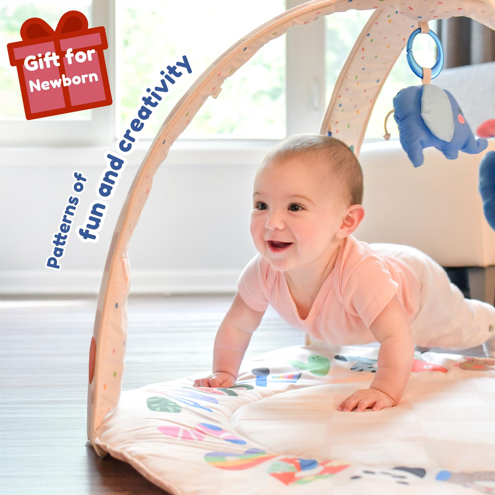 Tiny Marvels Baby Play Gym washable mat simplifies cleanup after messy play
