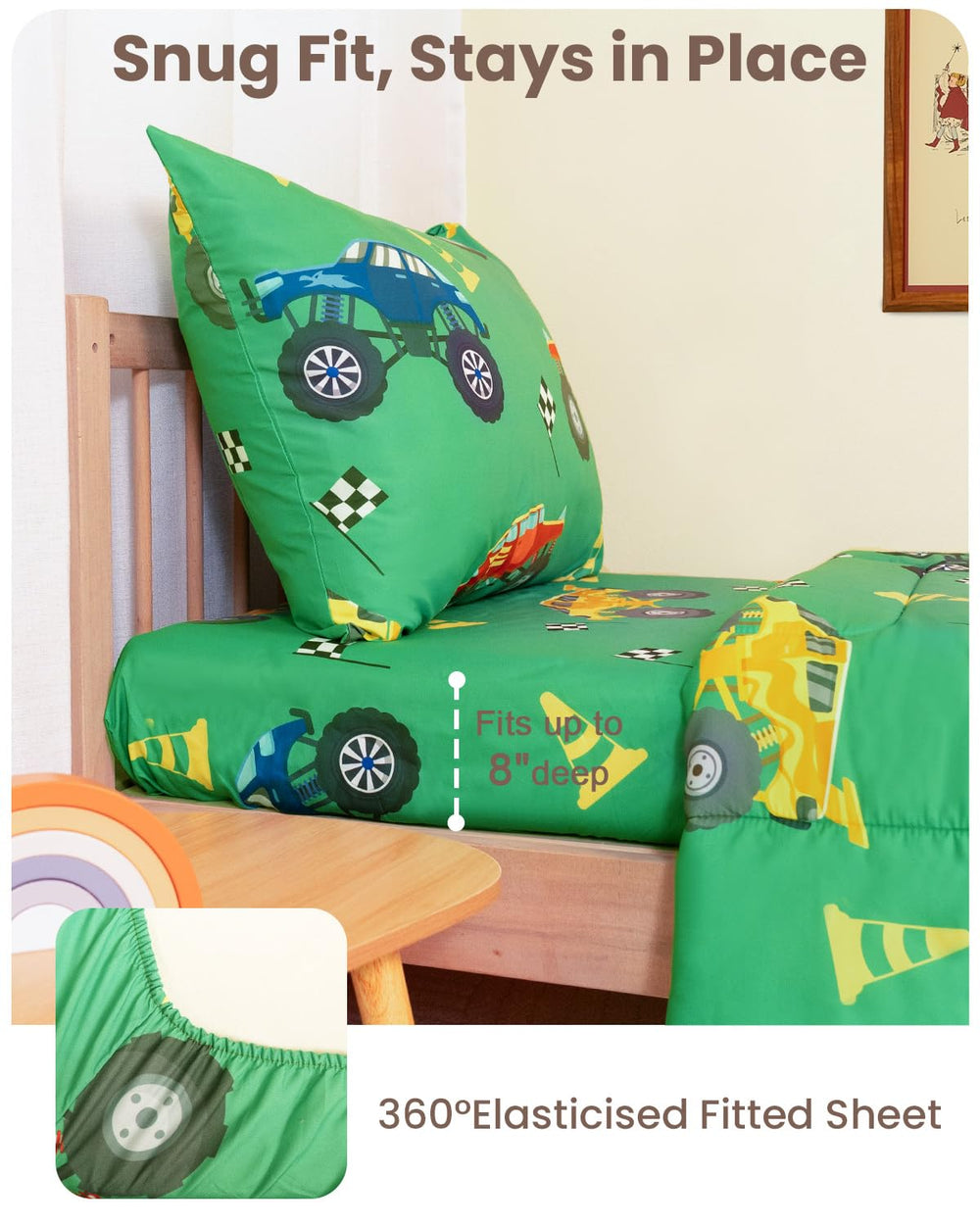 TinyPalsa bedding set packaged showcases a complete 4-piece set for easy shopping.
