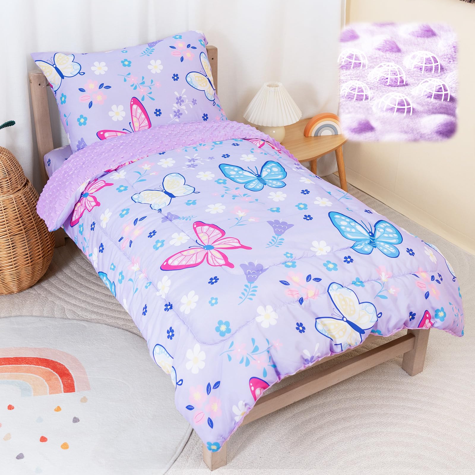 TinyPalsa Butterfly Bedding Comforter Front—breathable microfiber for cozy, kid-friendly nights.