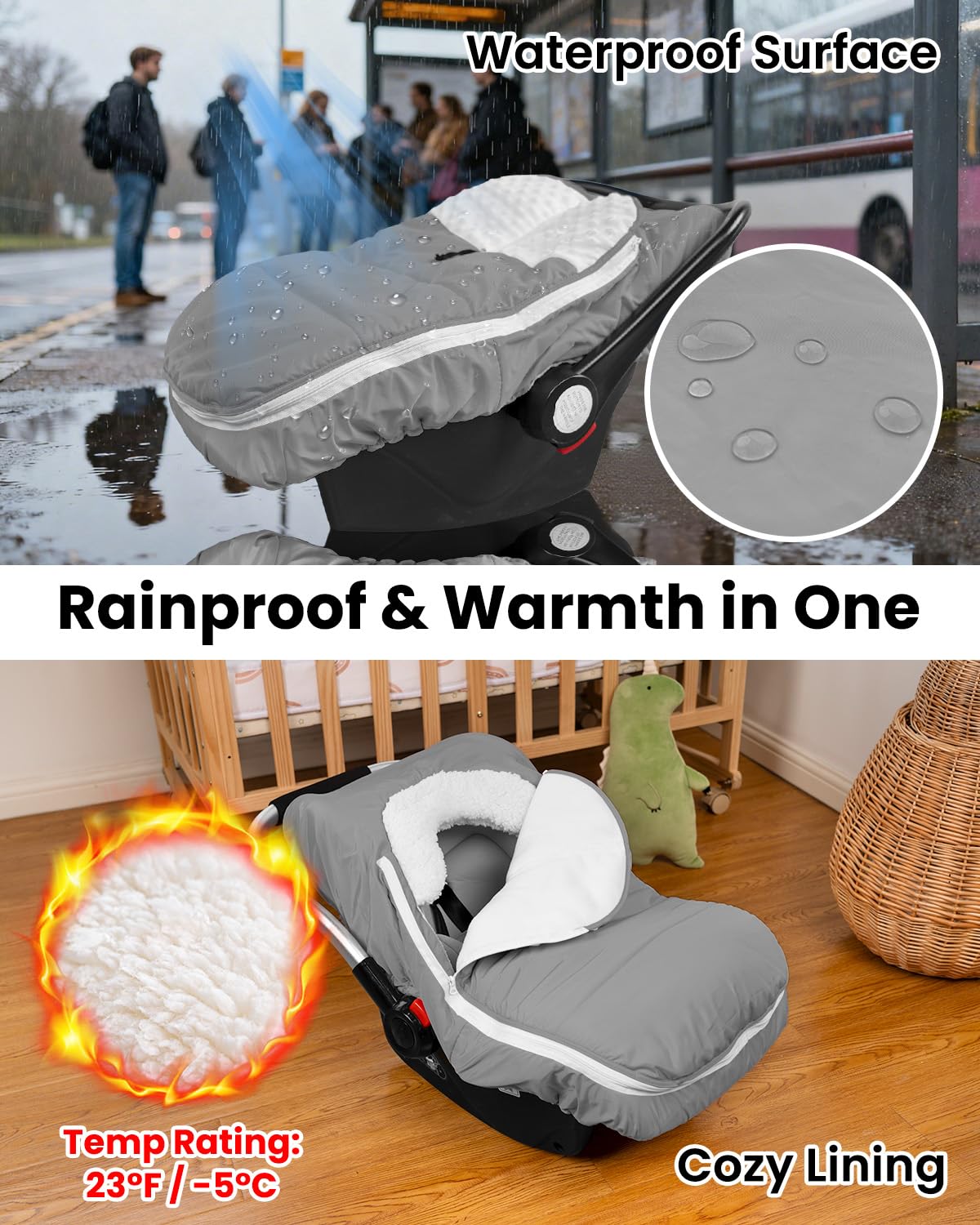 TinyPalsa car seat cover with collar adjustable for customizable warmth