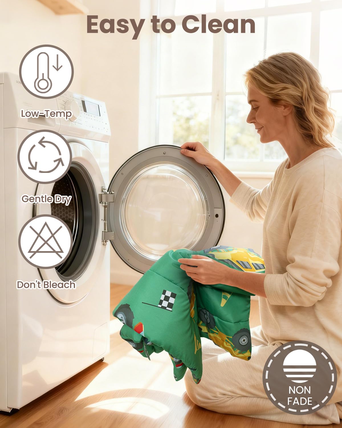 TinyPalsa machine washable label simplifies post wash care and quick cleanup.