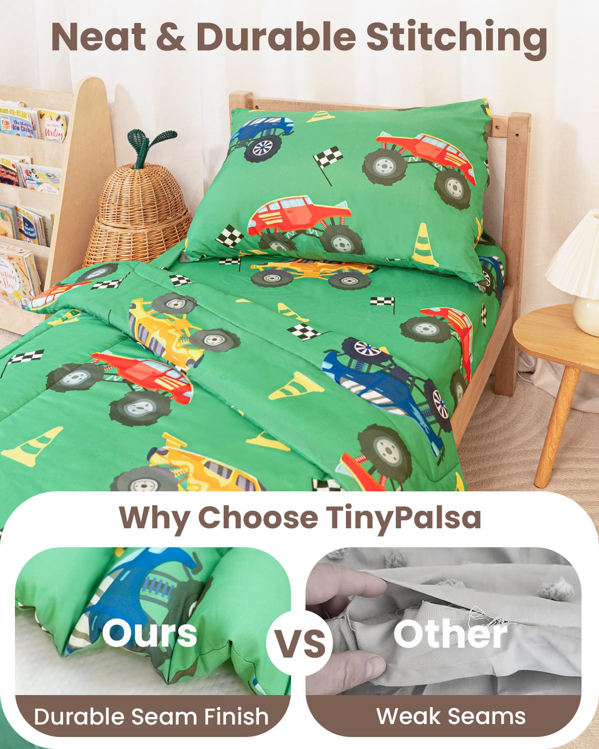TinyPalsa reversible pillowcase offers two looks for bedtime variety.