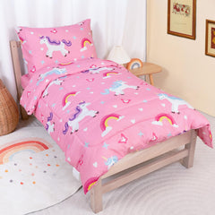 TinyPalsa toddler bedding set comforter in pink rainbow pony offers cozy warmth for bedtime