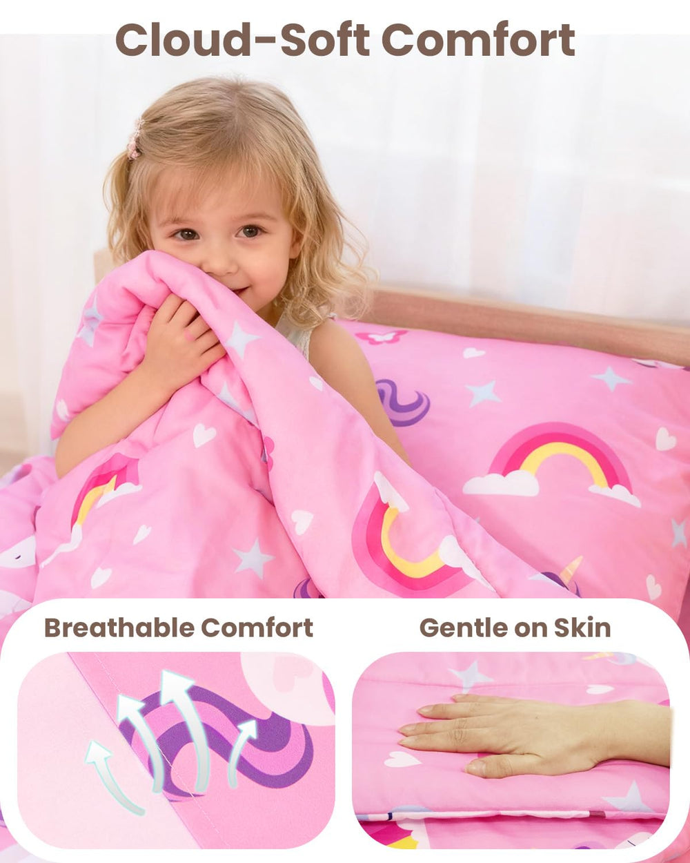 TinyPalsa toddler flat sheet pink design provides breathable layering