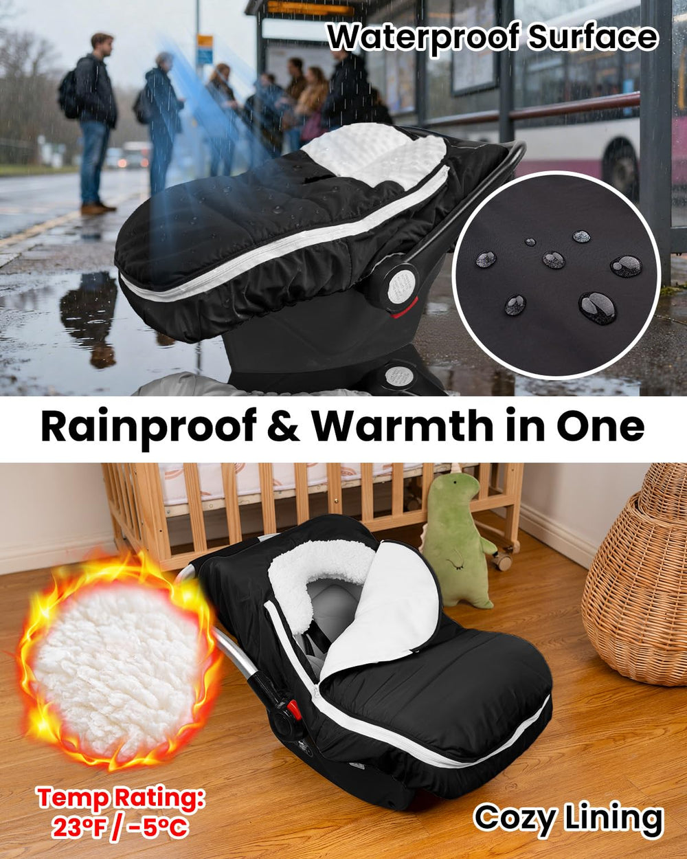TinyPalsa Winter Baby Carseat Cover adjustable collar for secure, customizable fit.