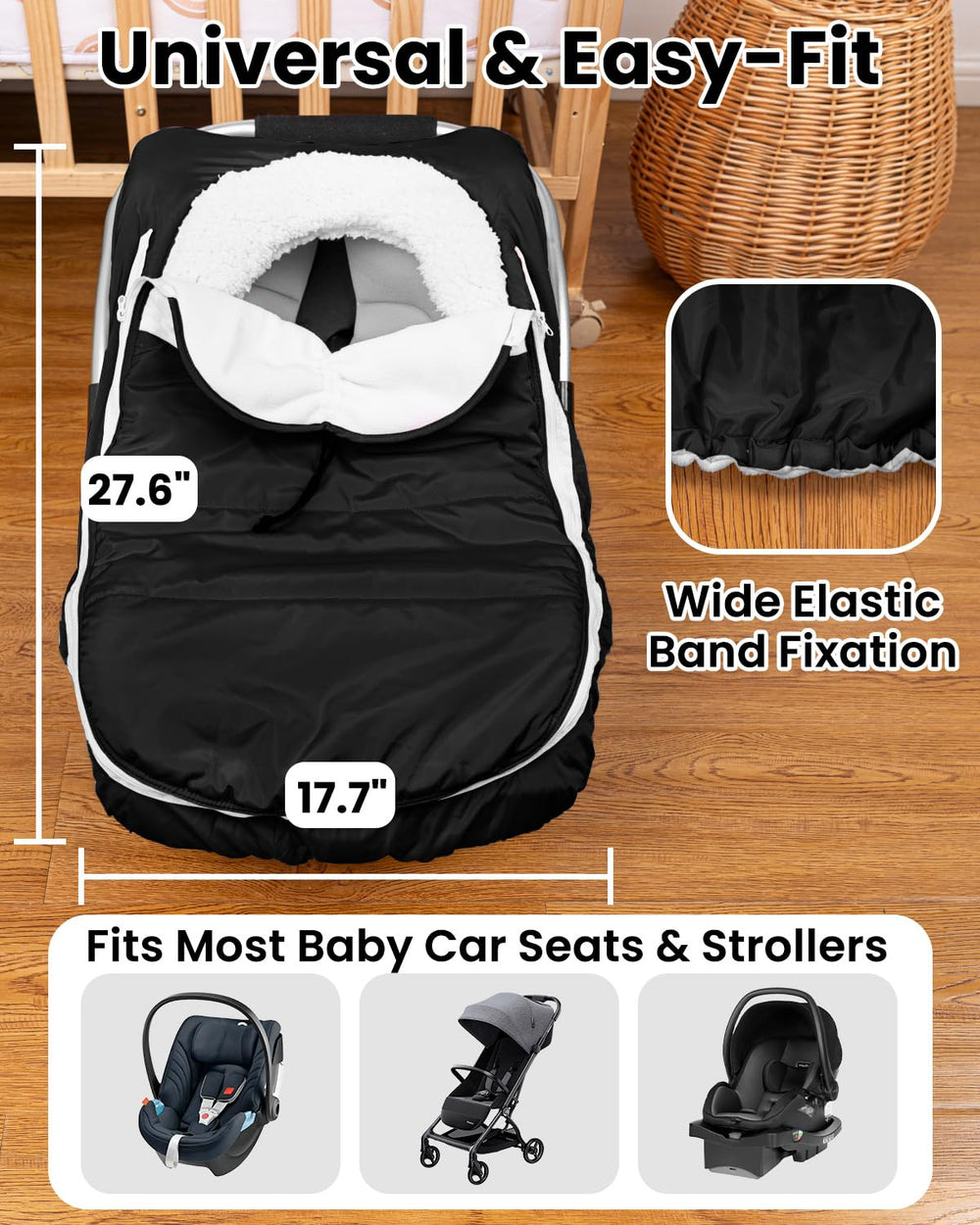 TinyPalsa Winter Baby Carseat Cover wipes clean or machine washes for quick care.